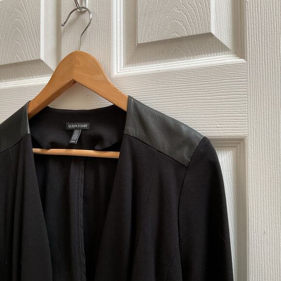 Eileen Fisher Ponte Viscose Blend Stretch Leather Trim Detail Jacket Medium - Picture 6 of 12